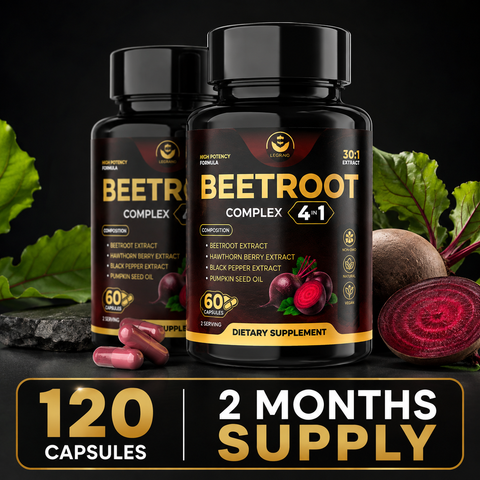 Beet Root Complex Supplement with Beetroot Extract, Hawthorn Berry Extract, Black Pepper Extract & Pumpkin Seed Oil, 60 Vegan Capsules