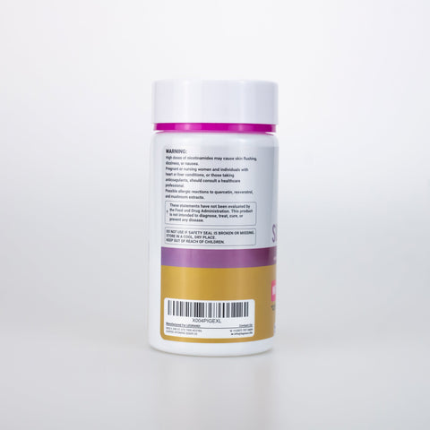 Legrano NAD Supplement bottle back label — warnings, FDA disclaimer and barcode
