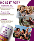 Legrano NAD Supplement target audience — for older adults maintaining vitality, people needing more energy and focus, and athletes improving recovery